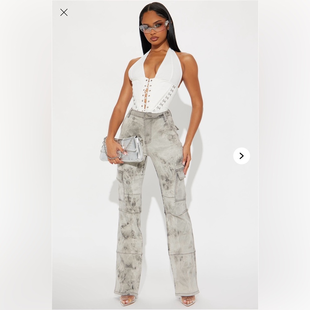 Fashion Nova No Alternative Stretch Cargo Bootcut Jeans- Gray